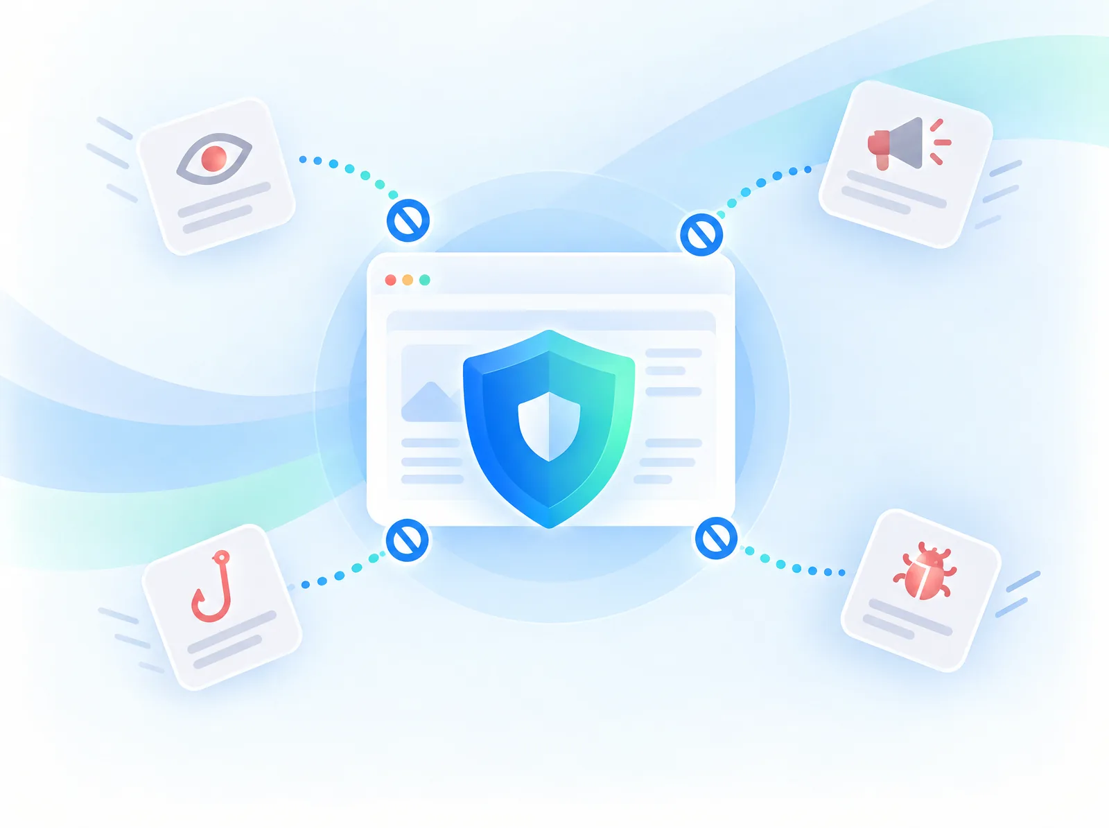 Block ads, trackers and risky sites. — StageVPN concept illustration